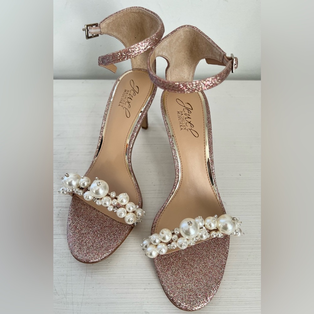 Badgley Mischka Pearl Embellished Heels Sandals